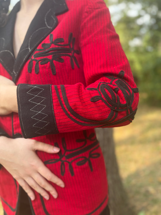 Vintage Red Black Pinstriped Blazer, Custom Made