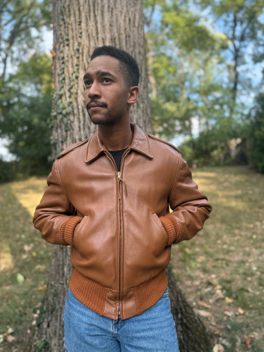 Men's Brown Deer Skin Custom Leather Zip Front Jacket, Custom Coat Co.