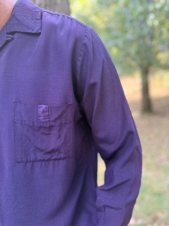 Men's 40s Purple Rayon Long Sleeve Shirt, Made in California