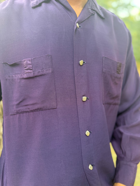 Men's 40s Purple Rayon Long Sleeve Shirt, Made in California
