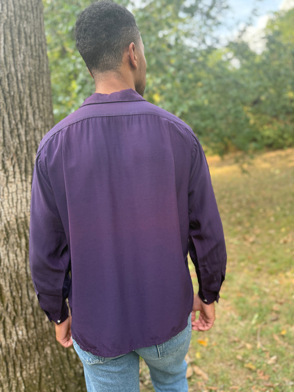 Men's 40s Purple Rayon Long Sleeve Shirt, Made in California