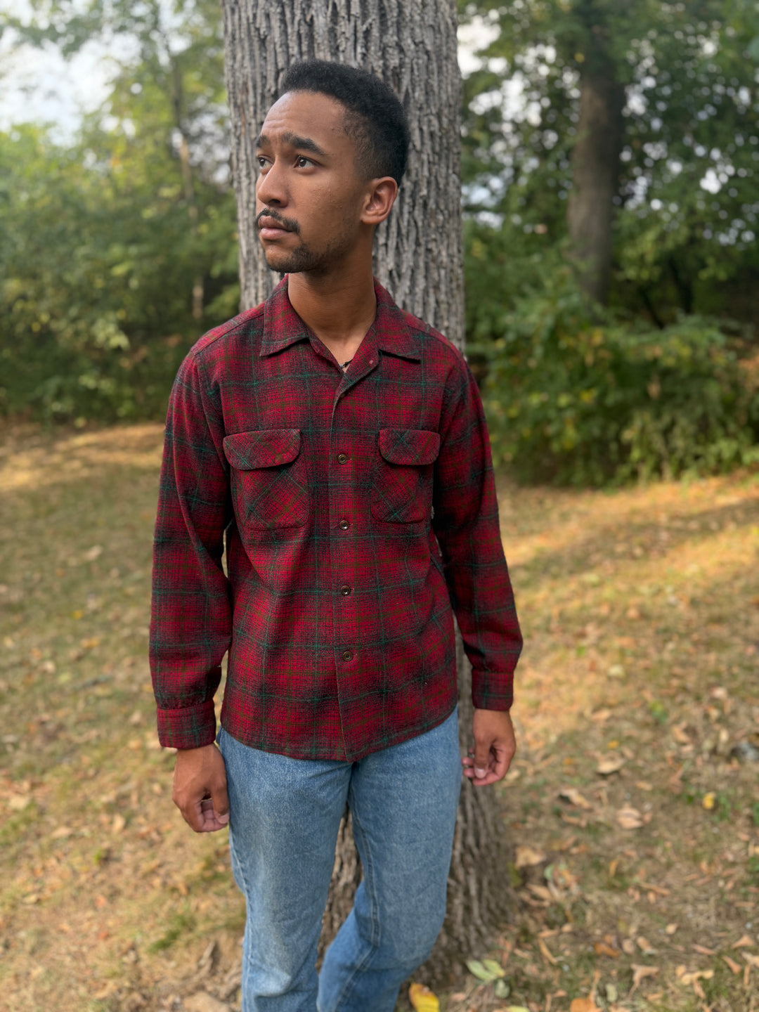 Men's Red Green Plaid Wool Pendleton Shirt