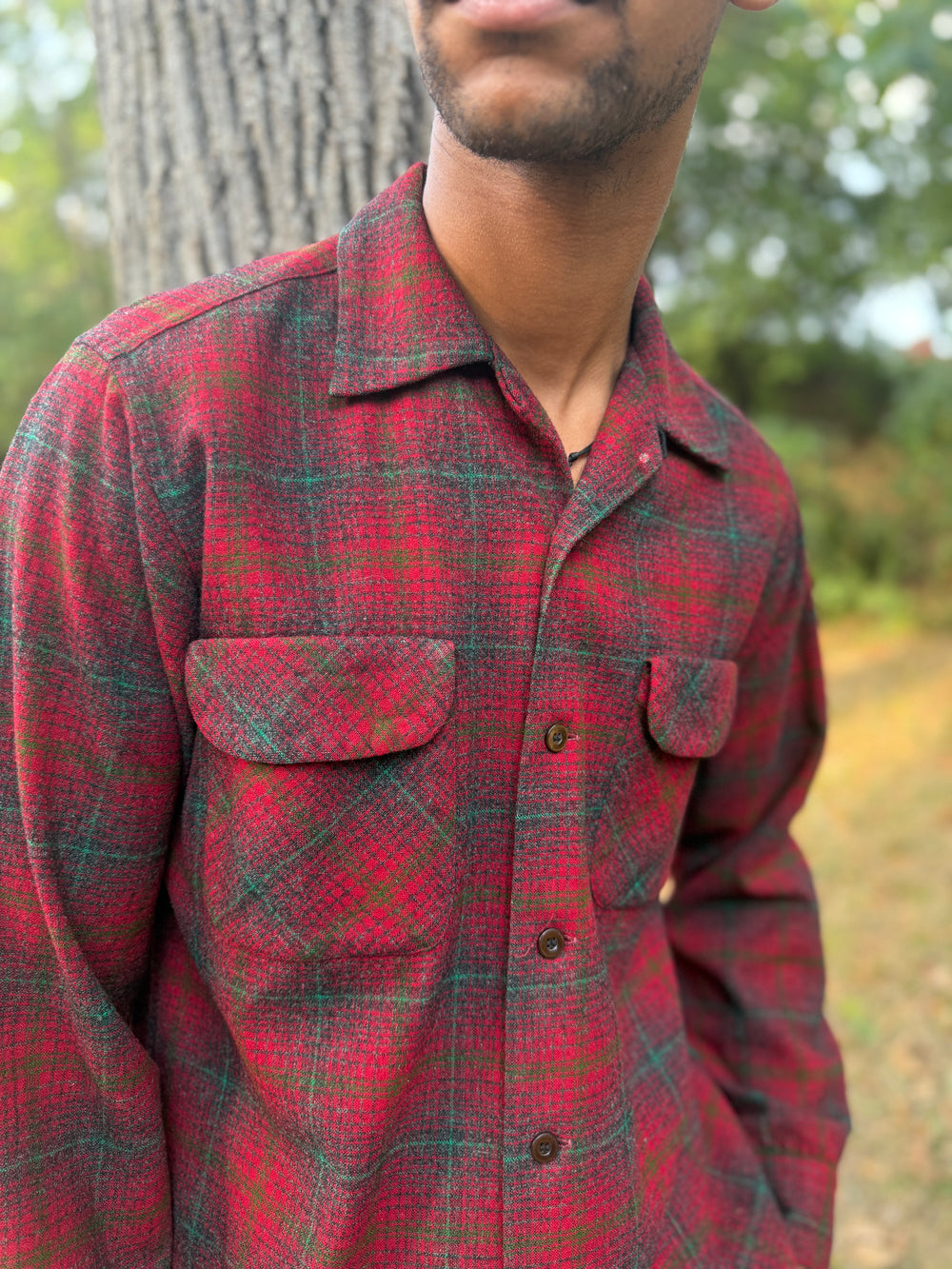 Men's Red Green Plaid Wool Pendleton Shirt