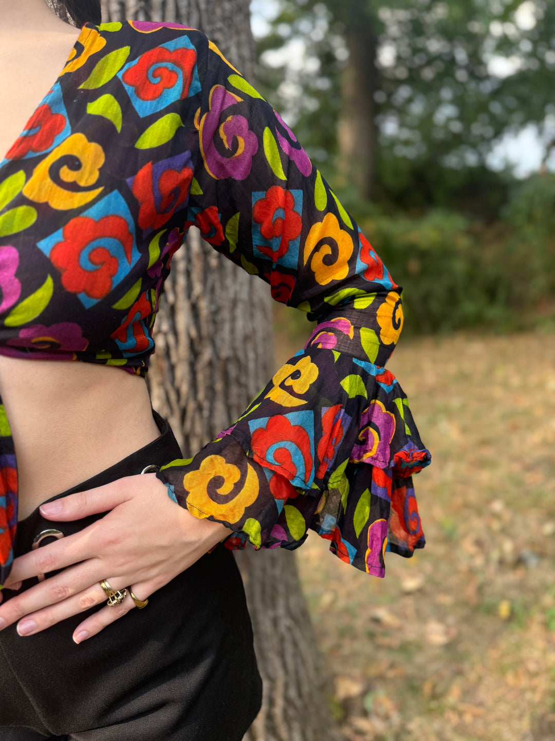 Vintage Bell Sleeved Floral Hippie Top by Body Exteriors