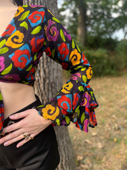 Vintage Bell Sleeved Floral Hippie Top by Body Exteriors