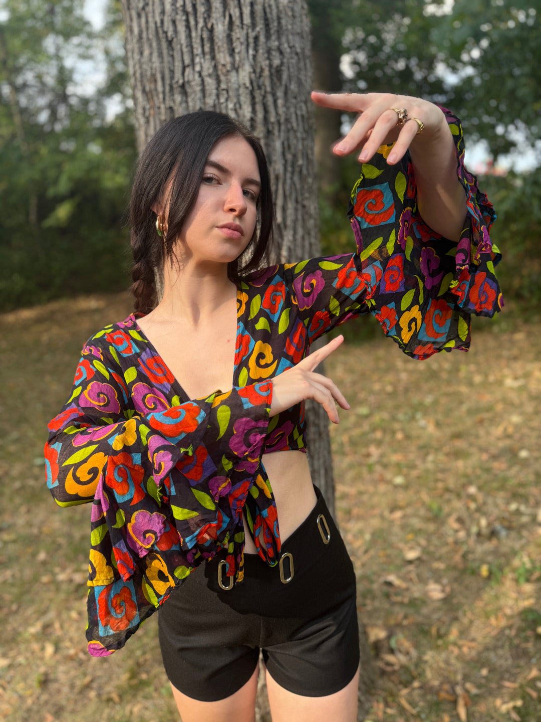 Vintage Bell Sleeved Floral Hippie Top by Body Exteriors
