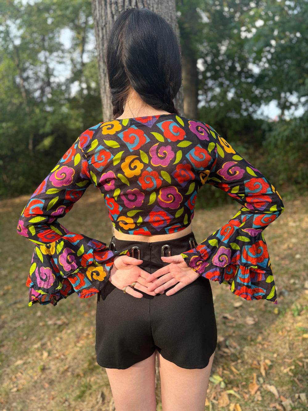 Vintage Bell Sleeved Floral Hippie Top by Body Exteriors
