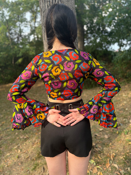 Vintage Bell Sleeved Floral Hippie Top by Body Exteriors