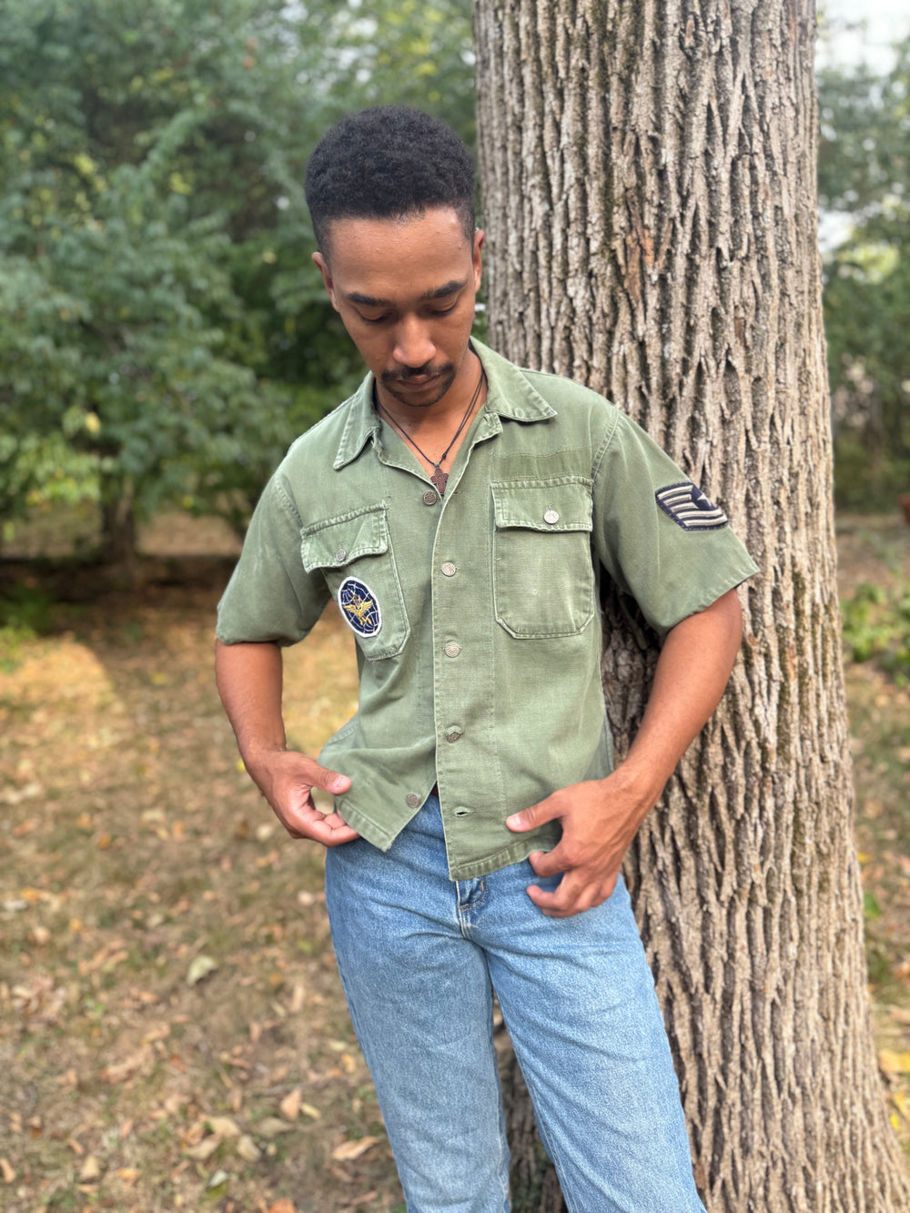 Green Vintage Air Force Technical Sergeant Short Sleeved Shirt