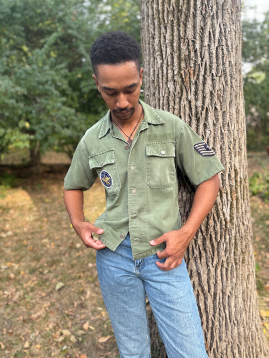 Green Vintage Air Force Technical Sergeant Short Sleeved Shirt