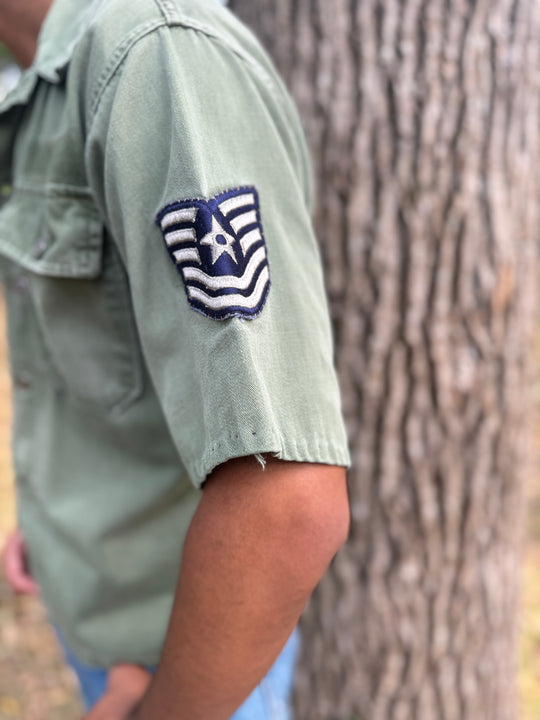 Green Vintage Air Force Technical Sergeant Short Sleeved Shirt