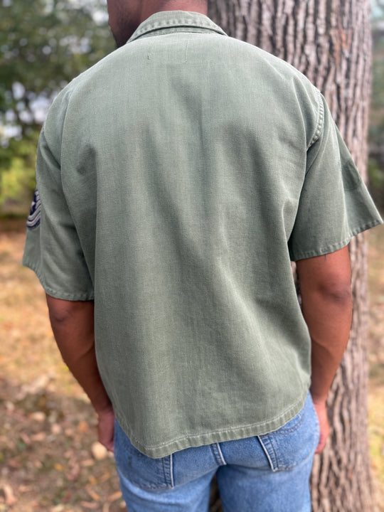 Green Vintage Air Force Technical Sergeant Short Sleeved Shirt