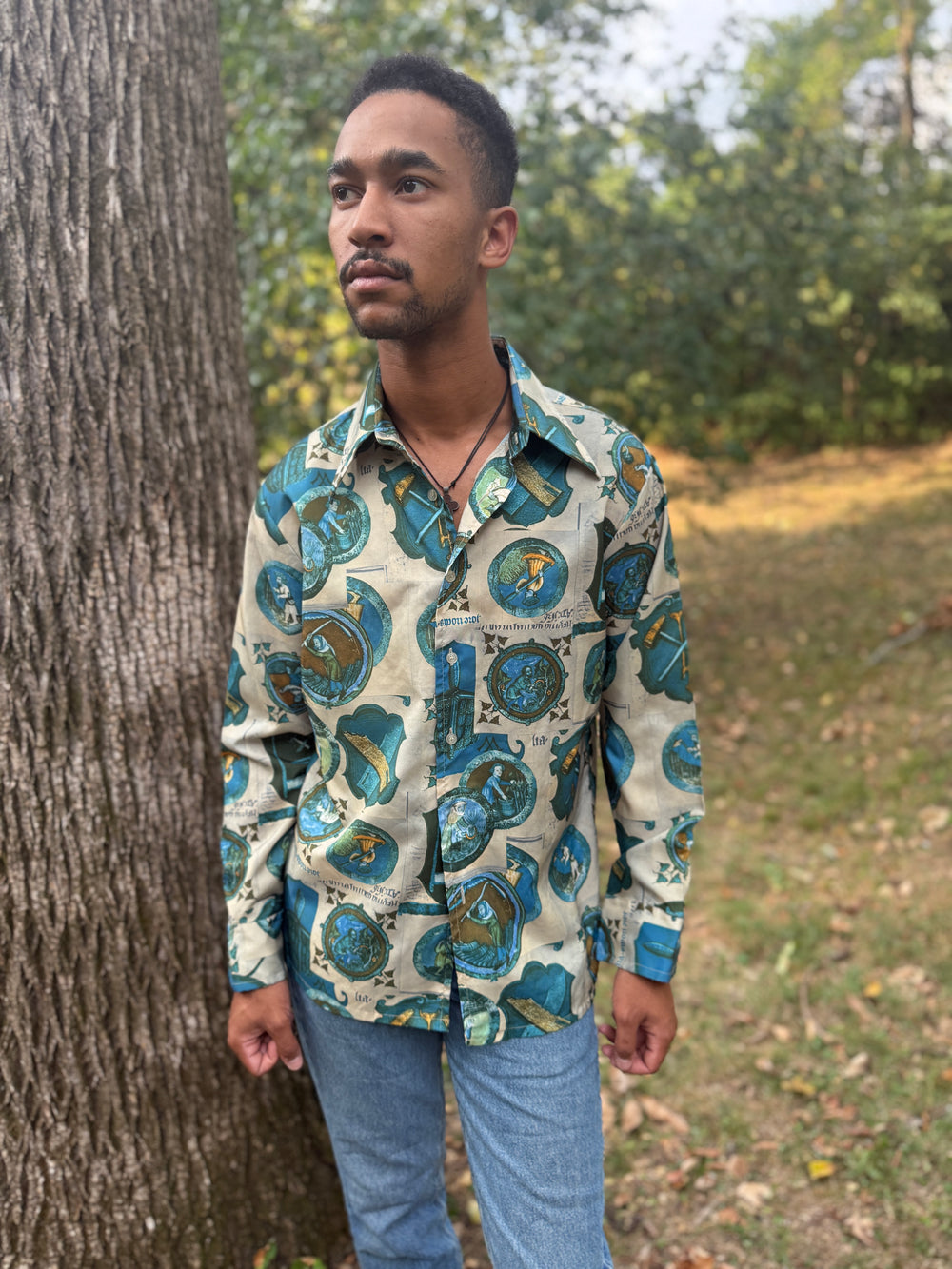 70s Medieval Theme Polyester Disco Shirt, Royal Knight