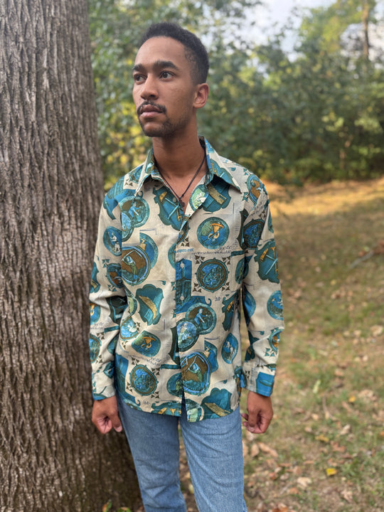 70s Medieval Theme Polyester Disco Shirt, Royal Knight
