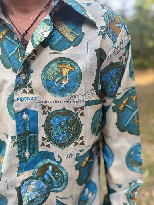 70s Medieval Theme Polyester Disco Shirt, Royal Knight