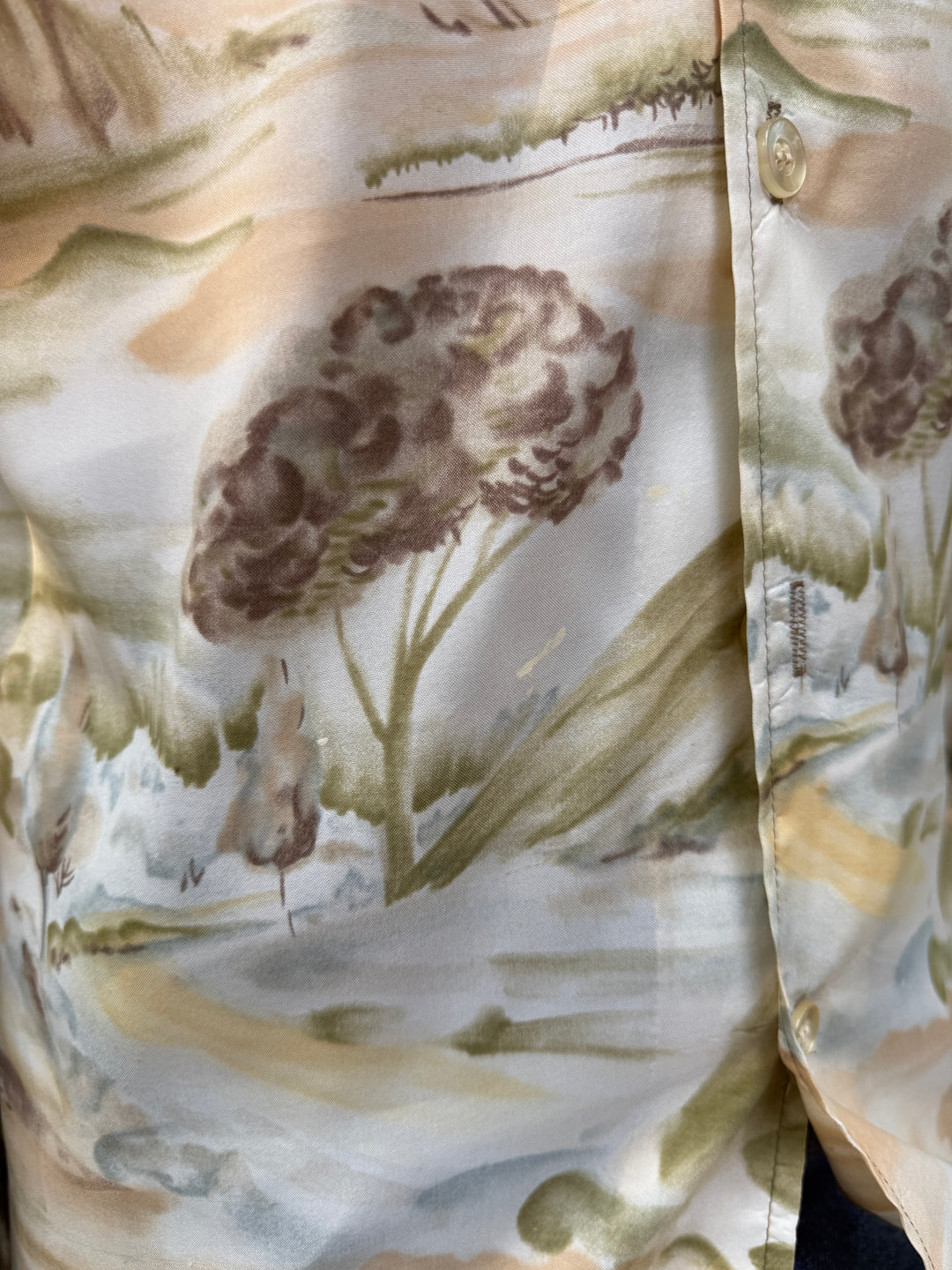 70s Tan Outdoor Theme Polyester Disco Shirt, h.i.s.