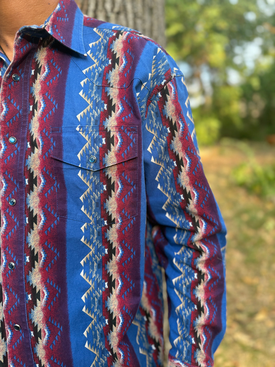 Mens Blue Red Black Southwest Brushpopper Western Shirt, Wrangler