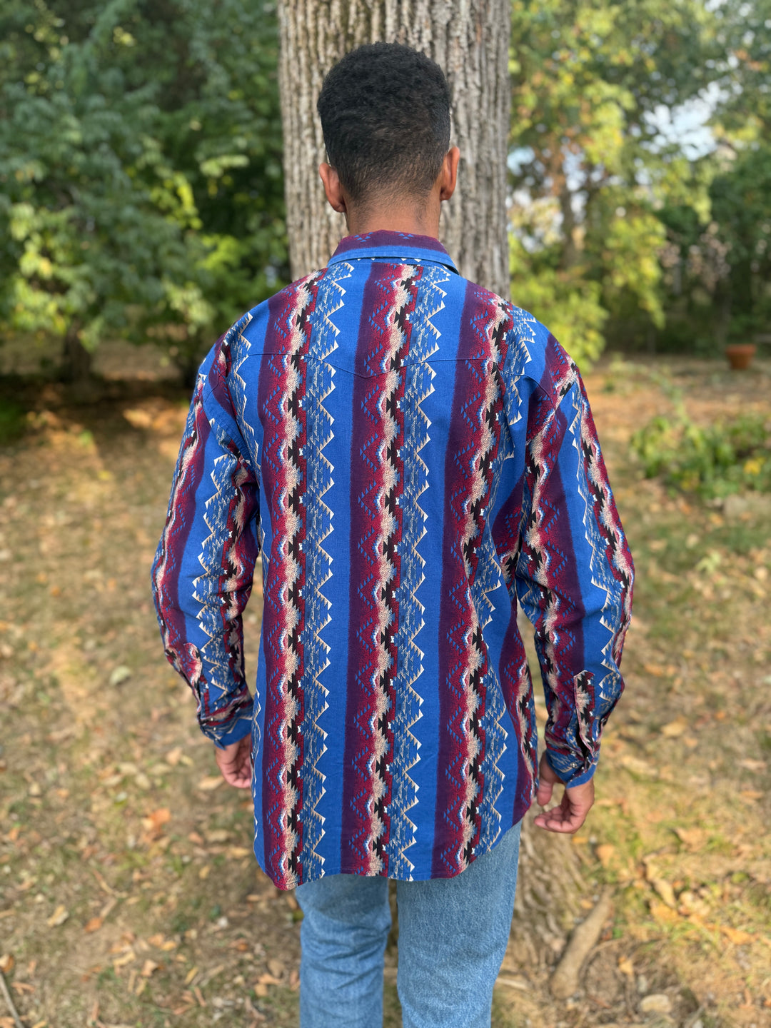 Mens Blue Red Black Southwest Brushpopper Western Shirt, Wrangler