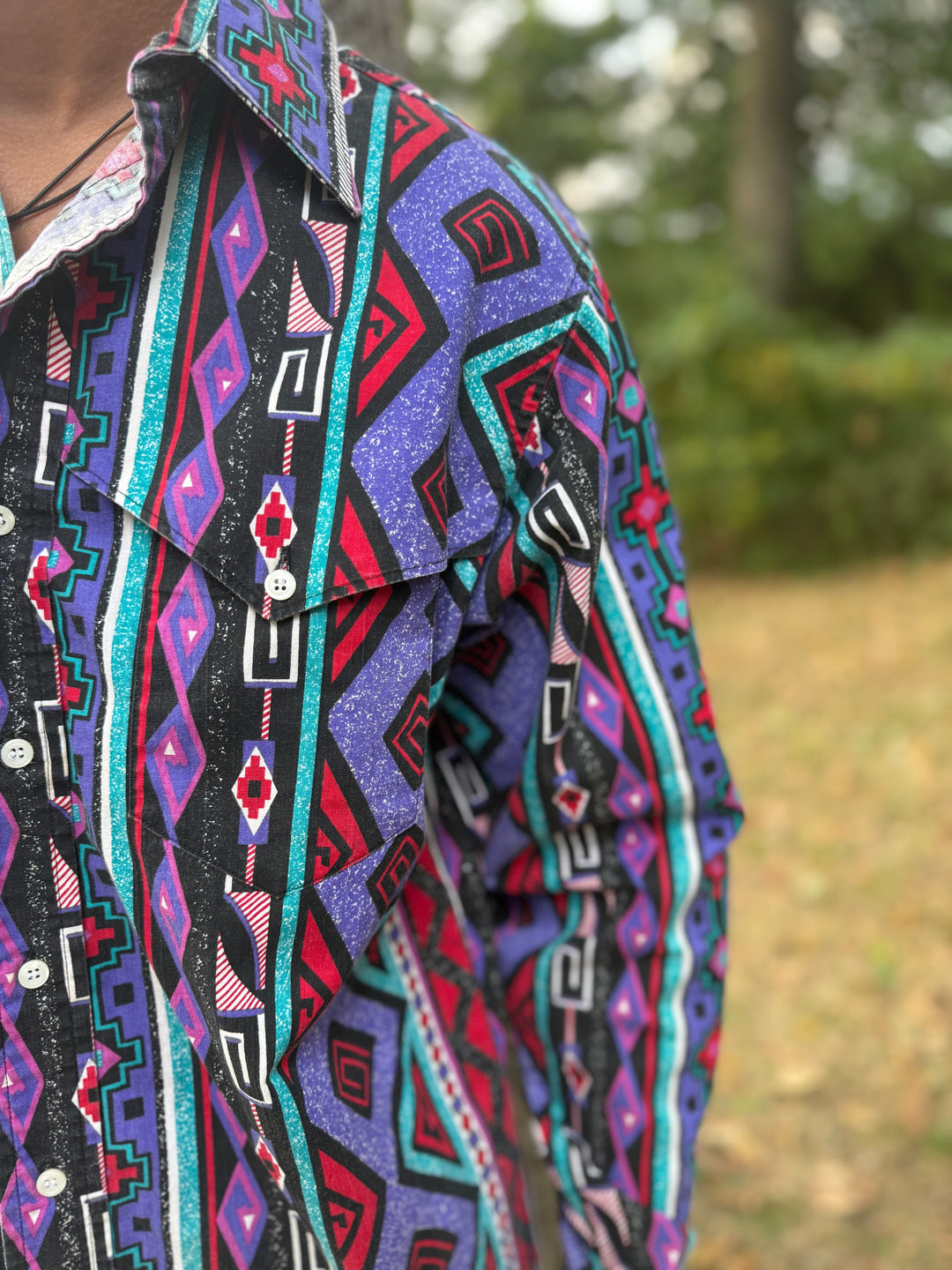 Men's 80s Purple Red Turquoise Brushpopper Western Shirt, Wrangler