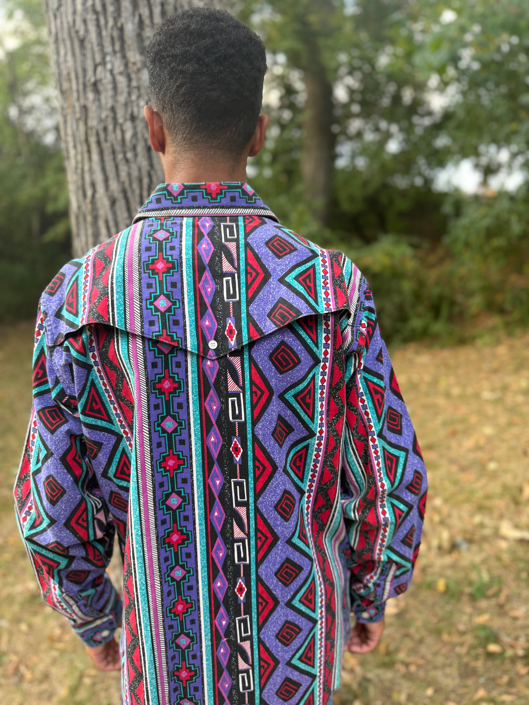 Men's 80s Purple Red Turquoise Brushpopper Western Shirt, Wrangler
