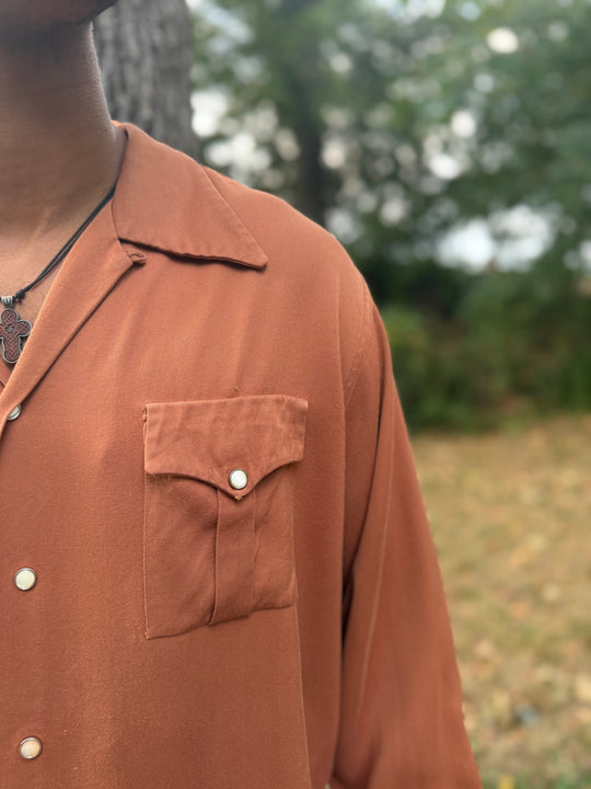 40s Brown Long Sleeved Gabardine Shirt by Skyline