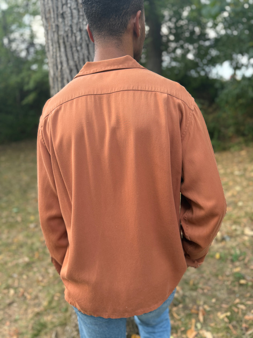 40s Brown Long Sleeved Gabardine Shirt by Skyline
