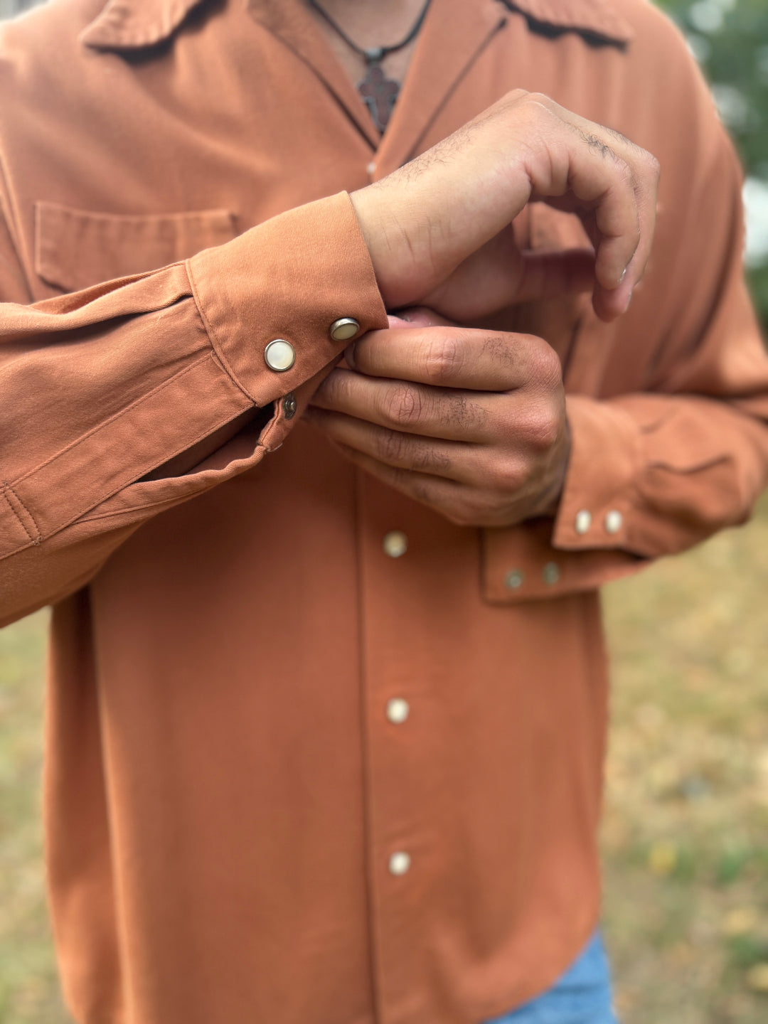 40s Brown Long Sleeved Gabardine Shirt by Skyline