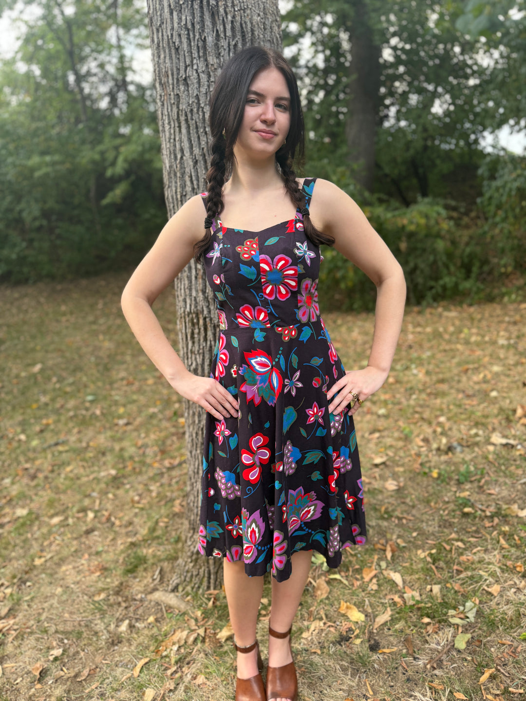 60s Black Floral Aloha Dress