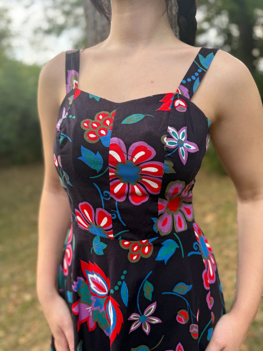 60s Black Floral Aloha Dress