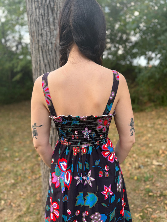 60s Black Floral Aloha Dress