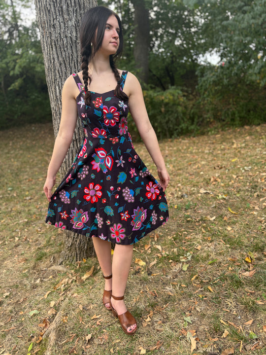 60s Black Floral Aloha Dress