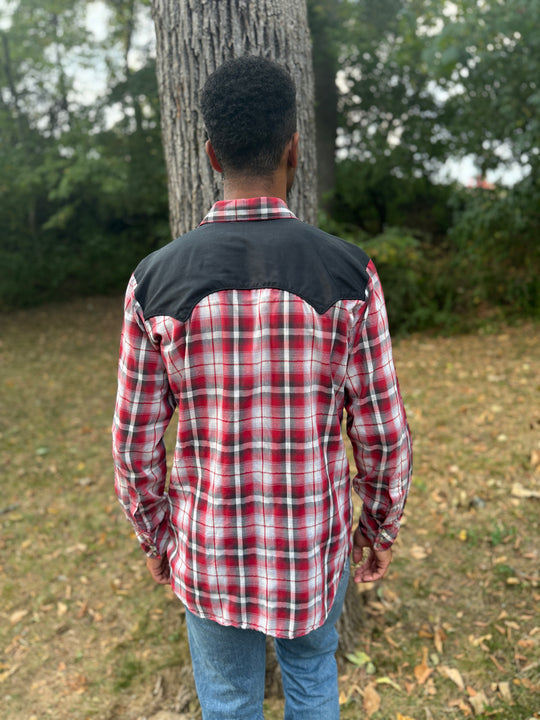 Men's Red Plaid Western Shirt with Black Yoke, Shepler's