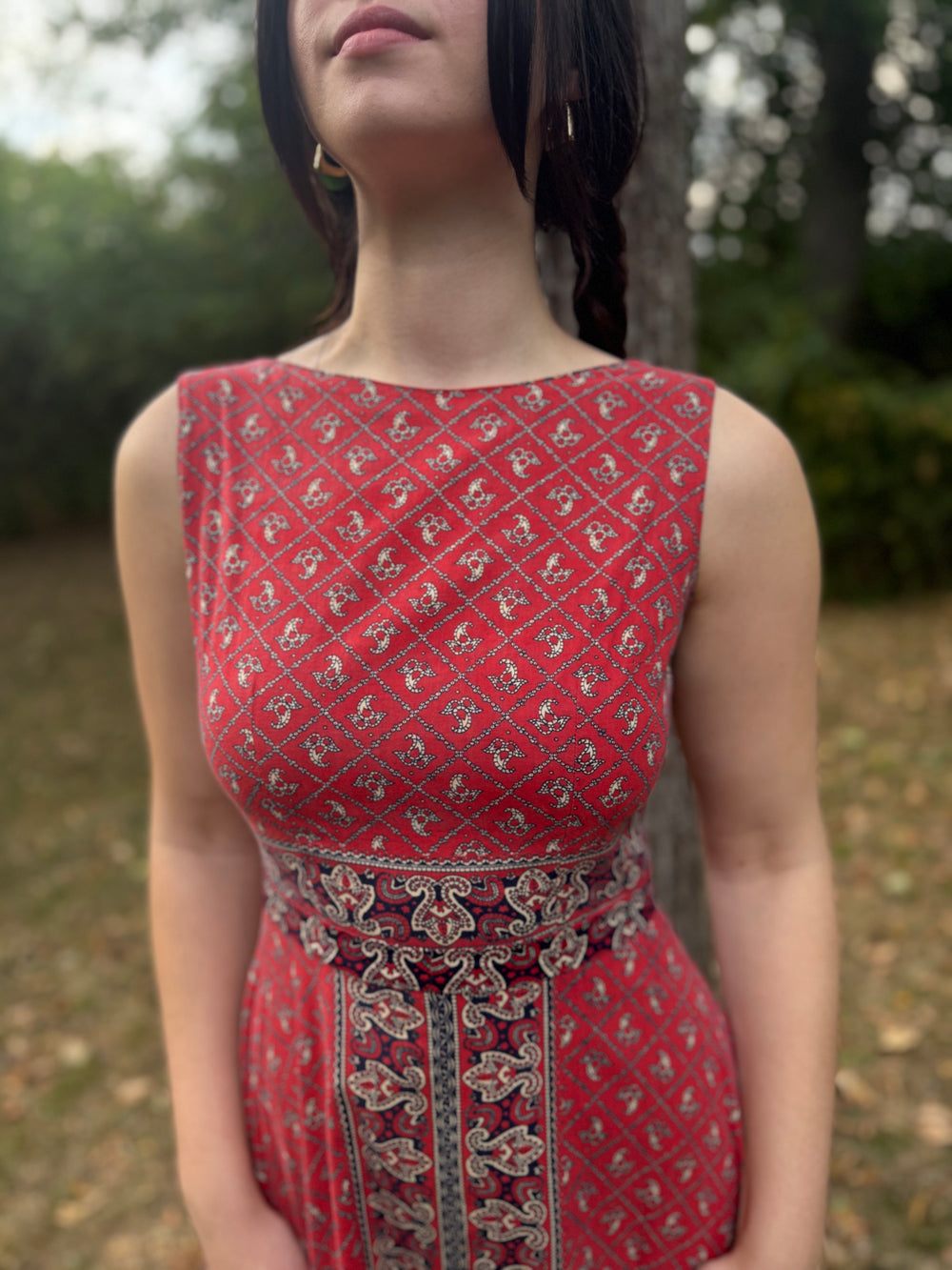 Vintage Red Bandana Print Cotton Dress, Teresa Original