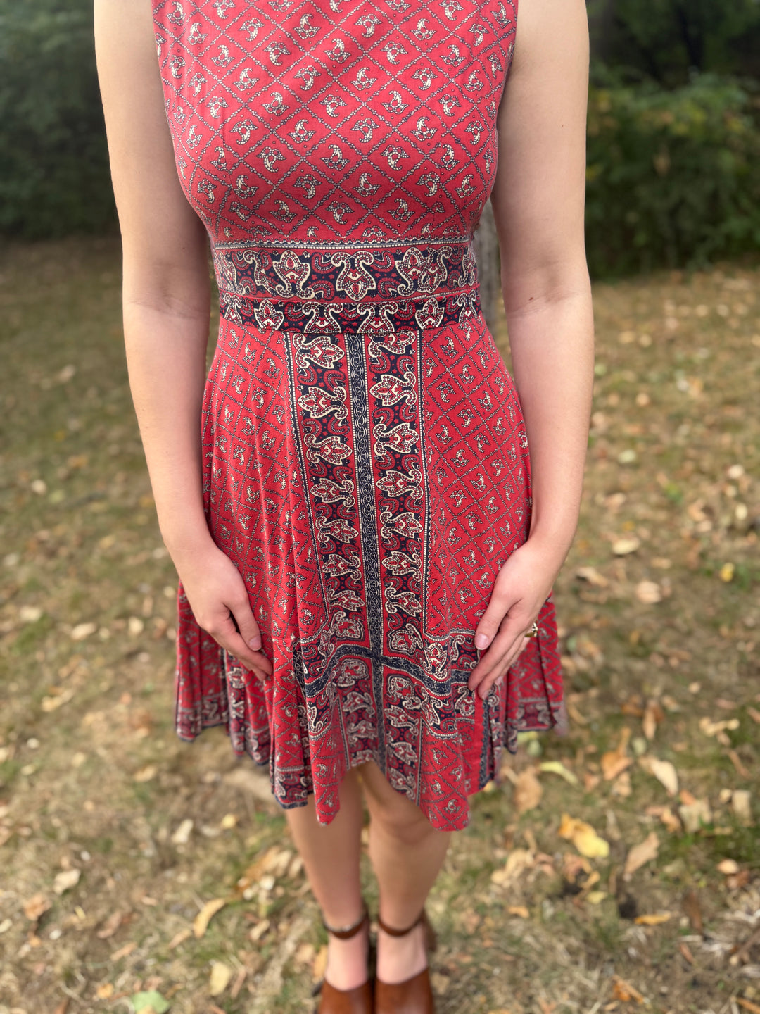Vintage Red Bandana Print Cotton Dress, Teresa Original