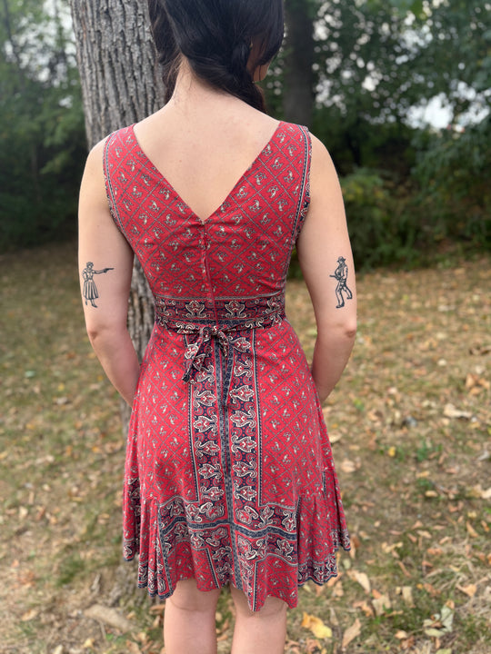 Vintage Red Bandana Print Cotton Dress, Teresa Original