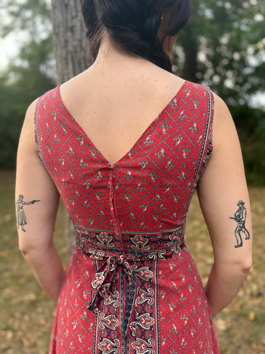 Vintage Red Bandana Print Cotton Dress, Teresa Original