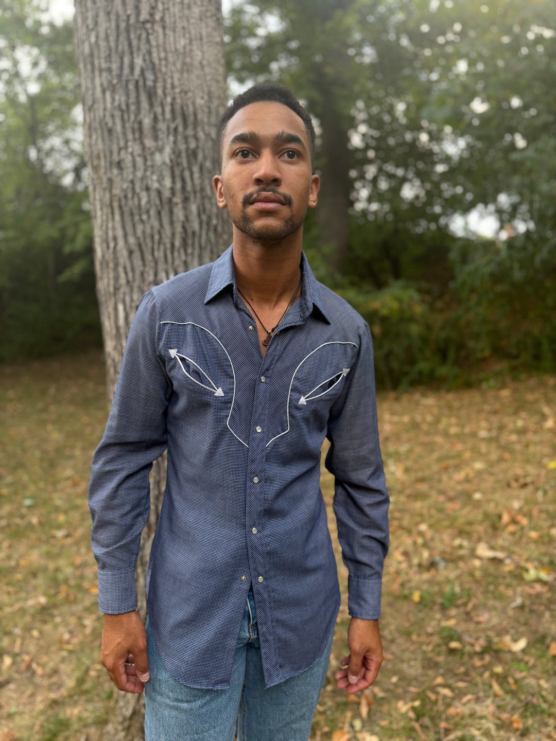 Men's Blue White Grid Pattern Western Shirt Sergio Valente