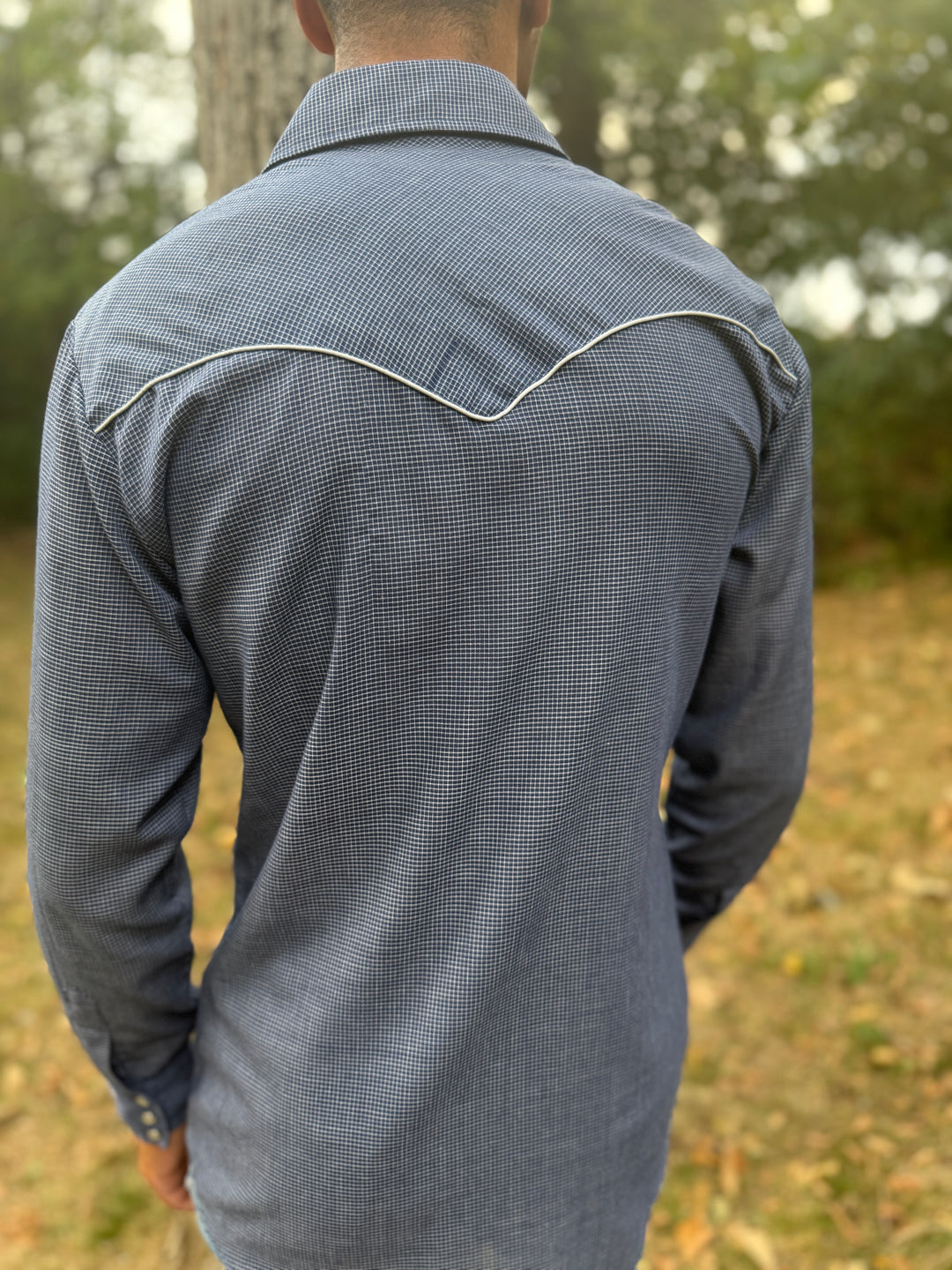 Men's Blue White Grid Pattern Western Shirt Sergio Valente