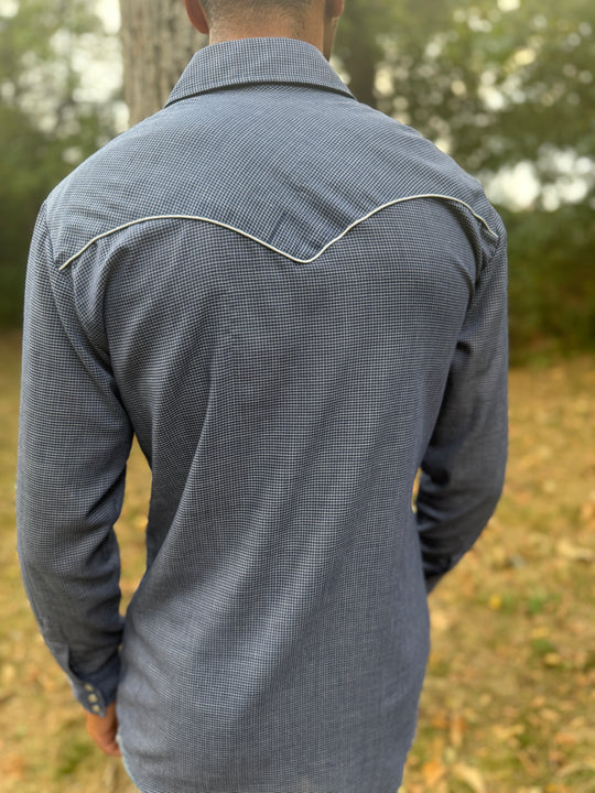 Men's Blue White Grid Pattern Western Shirt Sergio Valente