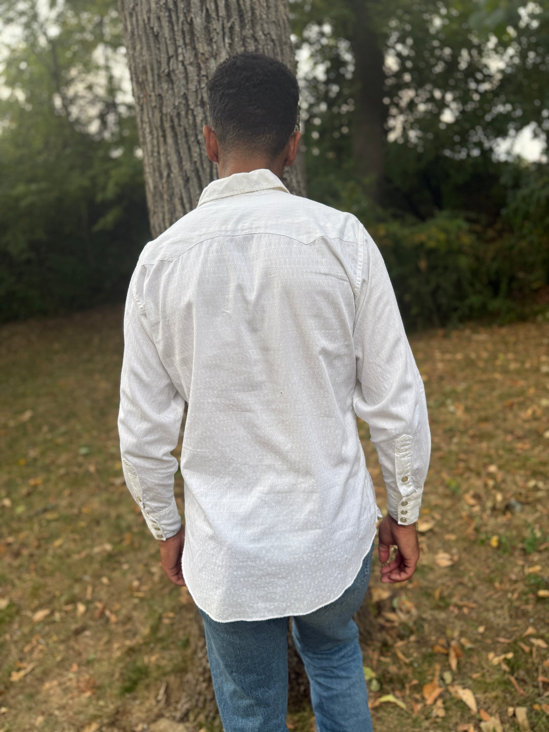 Men's White Diamond Embossed Long Sleeved Western Shirt, H Bar C
