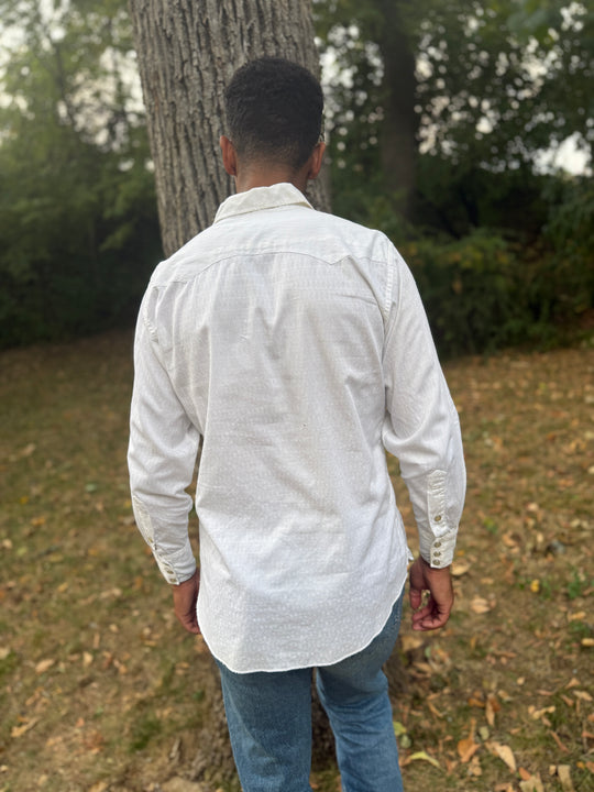 Men's White Diamond Embossed Long Sleeved Western Shirt, H Bar C