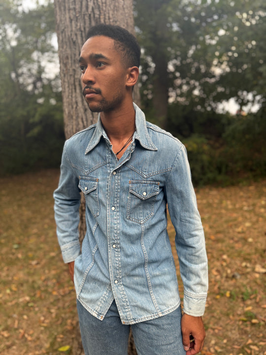 Men's 70s Denim Western Snap Front Shirt