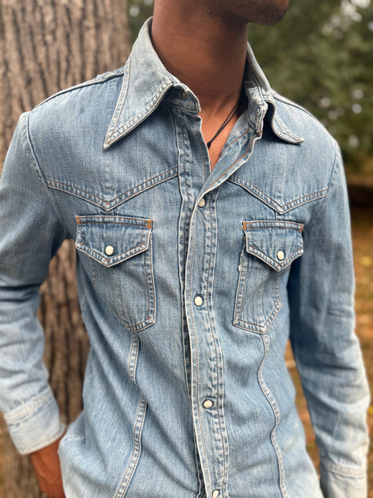 Men's 70s Denim Western Snap Front Shirt