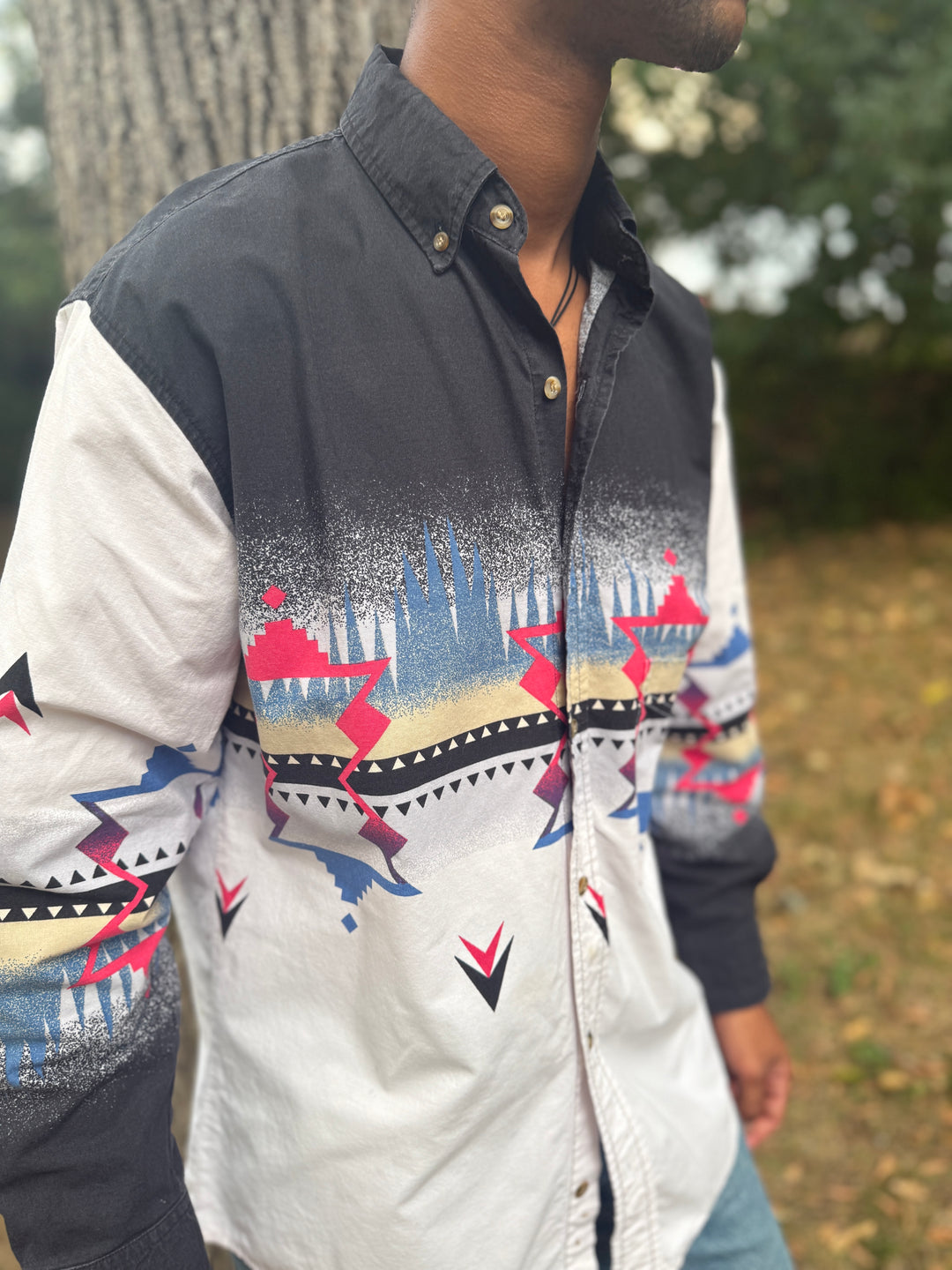 Men's Black Blue White Abstract Western Shirt, Express Rider