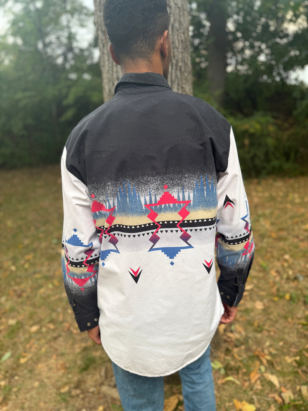 Men's Black Blue White Abstract Western Shirt, Express Rider