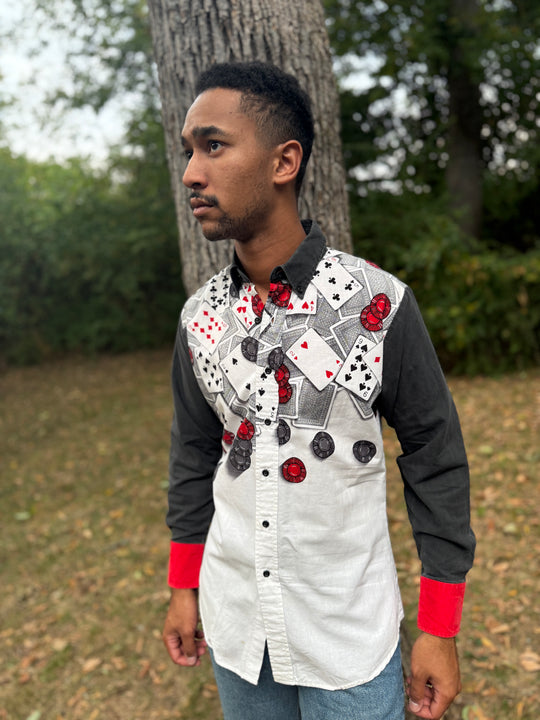 Men's Black White Red Shirt with Poker Scene, Brooks and Dunn