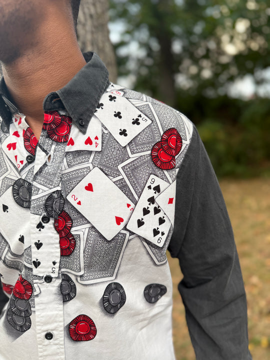 Men's Black White Red Shirt with Poker Scene, Brooks and Dunn