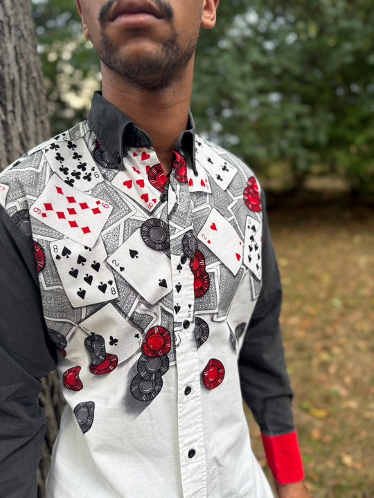 Men's Black White Red Shirt with Poker Scene, Brooks and Dunn