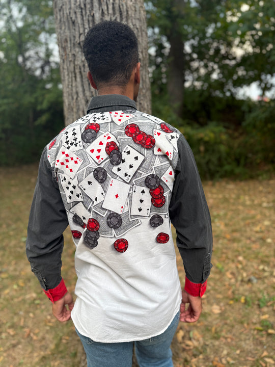 Men's Black White Red Shirt with Poker Scene, Brooks and Dunn