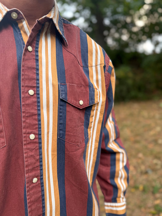 Men's Brown Gold Striped Brushpopper Western Shirt, Wrangler